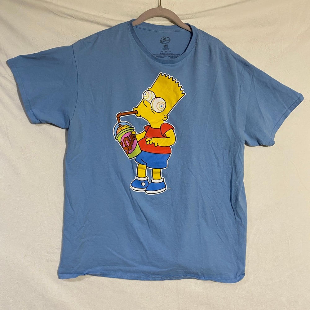 The Simpsons Bart Simpson Squishee Graphic T-Shirt Blue Mens XL Matt Groening